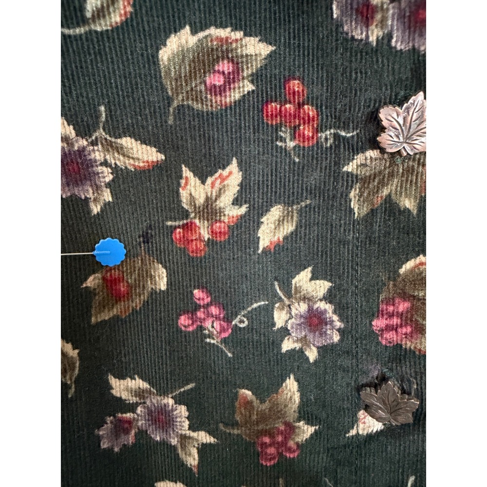 Vintage Susan Bristol Floral Pinwale Corduroy Maxi Dress Green Drop Waist 12 - Picture 8 of 16
